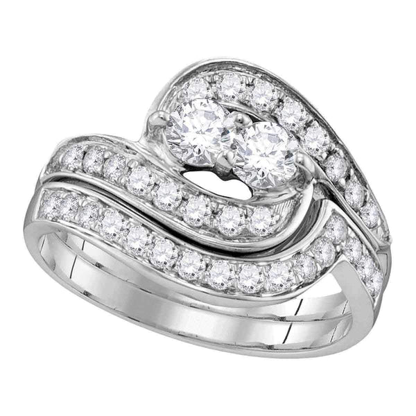 14kt White Gold Women's Round 2-Stone Diamond Bridal Wedding Engagement Ring Band Set 1.00 Cttw - FREE Shipping (US/CAN)-Wedding Jewelry-5.5-JadeMoghul Inc.