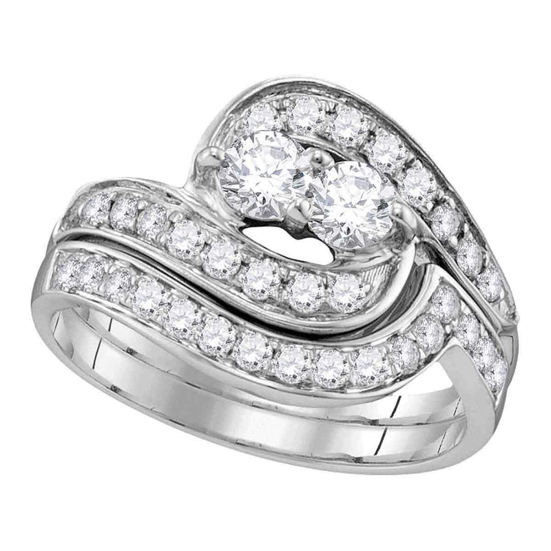 14kt White Gold Women's Round 2-Stone Diamond Bridal Wedding Engagement Ring Band Set 1.00 Cttw - FREE Shipping (US/CAN)-Wedding Jewelry-5.5-JadeMoghul Inc.