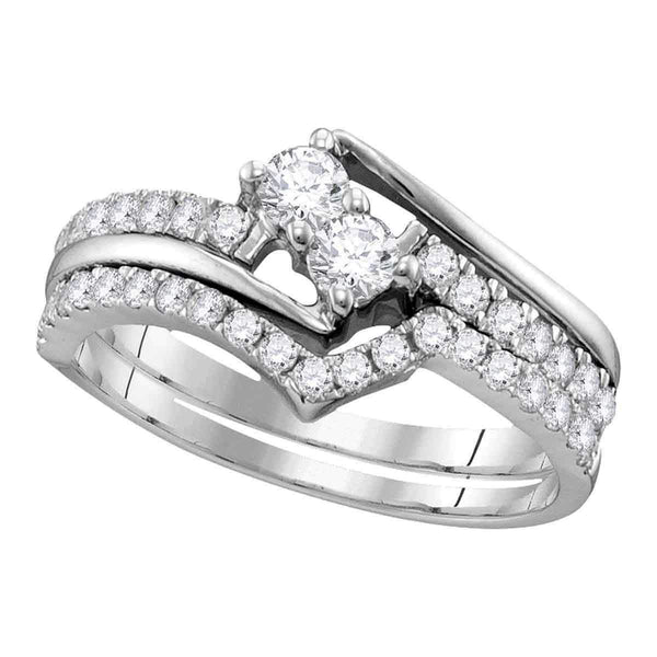 14kt White Gold Women's Round 2-Stone Diamond Hearts Together Bridal Wedding Engagement Ring Band Set 3/4 Cttw - FREE Shipping (US/CAN) (Certified)-Wedding Jewelry-5-JadeMoghul Inc.