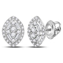 14kt White Gold Womens Round Baguette Diamond Oval Cluster Earrings 1-3 Cttw-Gold & Diamond Earrings-JadeMoghul Inc.
