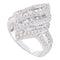 14kt White Gold Women's Round Baguette Diamond Oval Stripe Cluster Ring 1.00 Cttw - FREE Shipping (US/CAN)-Rings And Bands-5-JadeMoghul Inc.