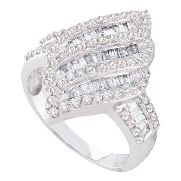 14kt White Gold Women's Round Baguette Diamond Oval Stripe Cluster Ring 1.00 Cttw - FREE Shipping (US/CAN)-Rings And Bands-5-JadeMoghul Inc.