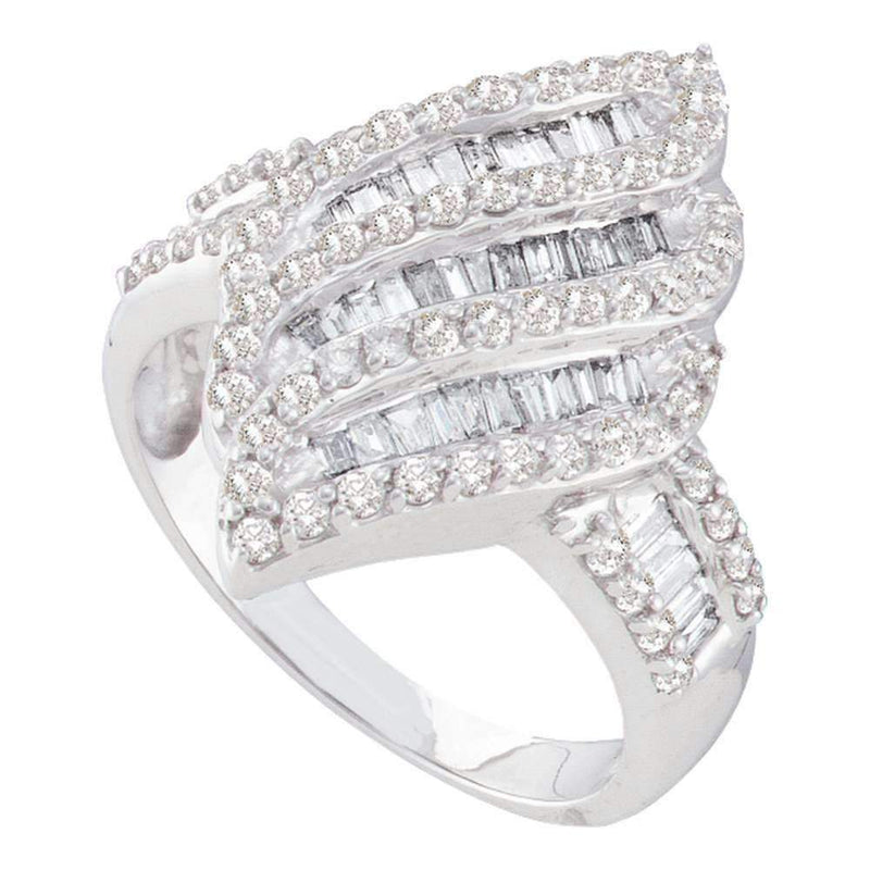 14kt White Gold Women's Round Baguette Diamond Oval Stripe Cluster Ring 1.00 Cttw - FREE Shipping (US/CAN)-Rings And Bands-5-JadeMoghul Inc.