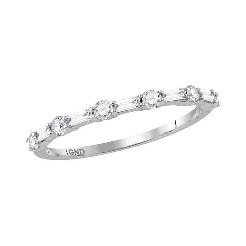 14kt White Gold Women's Round Baguette Diamond Stackable Band Ring 3-8 Cttw - FREE Shipping (US/CAN)-Rings And Bands-JadeMoghul Inc.