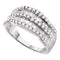 14kt White Gold Women's Round Baguette Diamond Striped Cocktail Band Ring 1.00 Cttw - FREE Shipping (US/CAN)-Gold & Diamond Bands-5-JadeMoghul Inc.