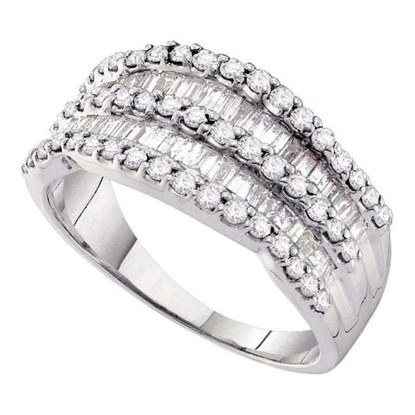 14kt White Gold Women's Round Baguette Diamond Striped Cocktail Band Ring 1.00 Cttw - FREE Shipping (US/CAN)-Gold & Diamond Bands-5-JadeMoghul Inc.