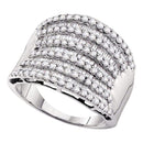 14kt White Gold Women's Round Baguette Diamond Striped Fashion Band Ring 1-5/8 Cttw - FREE Shipping (US/CAN)-Gold & Diamond Bands-5-JadeMoghul Inc.