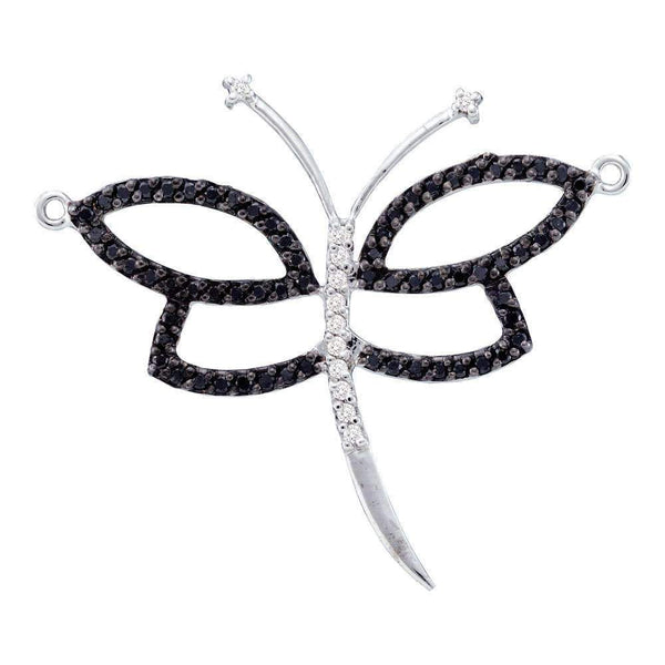 14kt White Gold Women's Round Black Color Enhanced Diamond Dragonfly Bug Pendant 3-8 Cttw - FREE Shipping (US/CAN)-Gold & Diamond Pendants & Necklaces-JadeMoghul Inc.