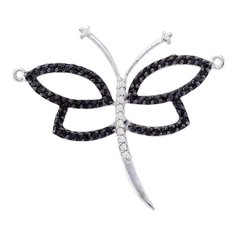 14kt White Gold Women's Round Black Color Enhanced Diamond Dragonfly Bug Pendant 3-8 Cttw - FREE Shipping (US/CAN)-Gold & Diamond Pendants & Necklaces-JadeMoghul Inc.