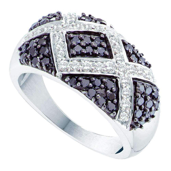 14kt White Gold Women's Round Black Color Enhanced Diamond Fashion Ring 1.00 Cttw - FREE Shipping (US/CAN)-Gold & Diamond Bands-5-JadeMoghul Inc.