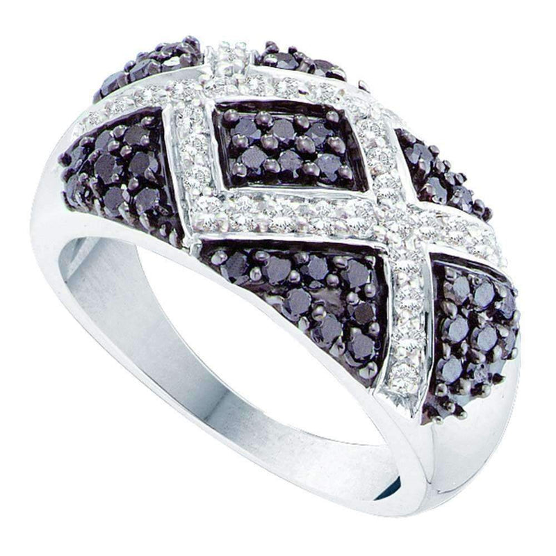 14kt White Gold Women's Round Black Color Enhanced Diamond Fashion Ring 1.00 Cttw - FREE Shipping (US/CAN)-Gold & Diamond Bands-5-JadeMoghul Inc.