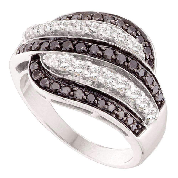 14kt White Gold Women's Round Black Color Enhanced Diamond Five Row Striped Band Ring 7/8 Cttw - FREE Shipping (US/CAN)-Gold & Diamond Bands-5-JadeMoghul Inc.