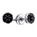 14kt White Gold Women's Round Black Color Enhanced Diamond Flower Cluster Earrings 3-8 Cttw - FREE Shipping (US/CAN)-Gold & Diamond Earrings-JadeMoghul Inc.