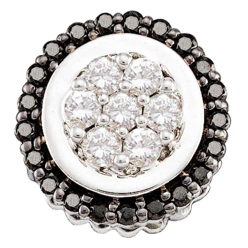 14kt White Gold Women's Round Black Color Enhanced Diamond Framed Flower Cluster Pendant 1-3 Cttw - FREE Shipping (US/CAN)-Gold & Diamond Pendants & Necklaces-JadeMoghul Inc.