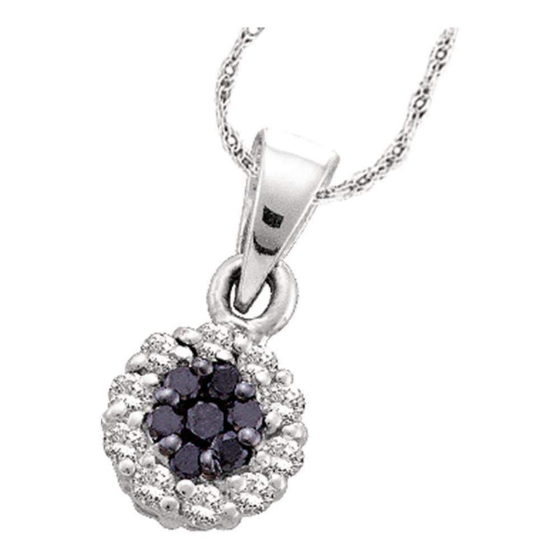 14kt White Gold Women's Round Black Color Enhanced Diamond Framed Flower Cluster Pendant 1-4 Cttw - FREE Shipping (US/CAN)-Gold & Diamond Pendants & Necklaces-JadeMoghul Inc.