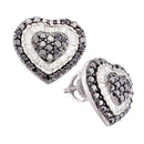 14kt White Gold Women's Round Black Color Enhanced Diamond Heart Cluster Screwback Earrings 1-1-2 Cttw - FREE Shipping (US/CAN)-Gold & Diamond Earrings-JadeMoghul Inc.