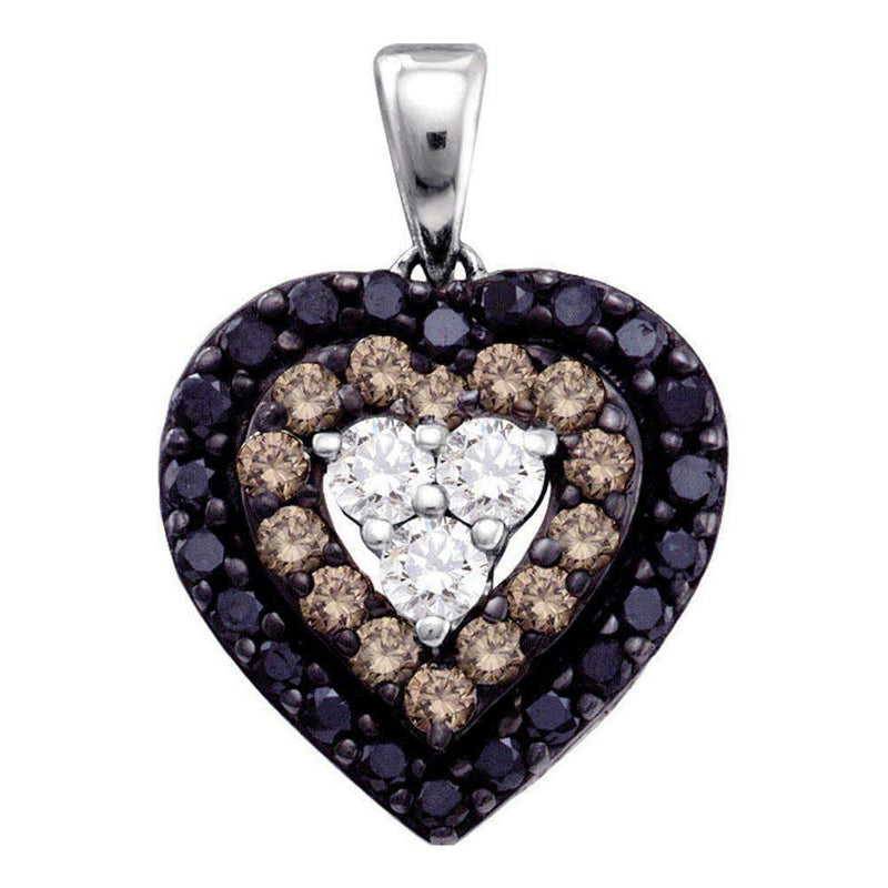 14kt White Gold Women's Round Black Color Enhanced Diamond Heart Love Pendant 1-2 Cttw - FREE Shipping (US/CAN)-Gold & Diamond Pendants & Necklaces-JadeMoghul Inc.