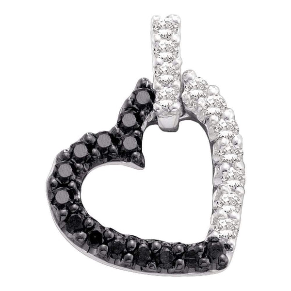 14kt White Gold Women's Round Black Color Enhanced Diamond Heart Love Pendant 1-4 Cttw - FREE Shipping (US/CAN)-Gold & Diamond Pendants & Necklaces-JadeMoghul Inc.
