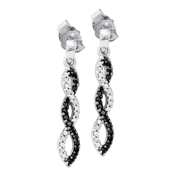 14kt White Gold Women's Round Black Color Enhanced Diamond Infinity Dangle Earrings 1-6 Cttw - FREE Shipping (US/CAN)-Gold & Diamond Earrings-JadeMoghul Inc.