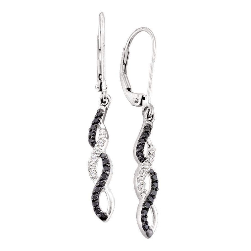 14kt White Gold Women's Round Black Color Enhanced Diamond Infinity Weave Dangle Earrings 1-3 Cttw - FREE Shipping (US/CAN)-Gold & Diamond Earrings-JadeMoghul Inc.