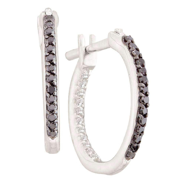 14kt White Gold Women's Round Black Color Enhanced Diamond Inside Outside Hoop Earrings 1-4 Cttw - FREE Shipping (US/CAN)-Gold & Diamond Earrings-JadeMoghul Inc.