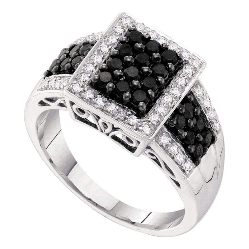 14kt White Gold Women's Round Black Color Enhanced Diamond Rectangle Cluster Ring 5/8 Cttw - FREE Shipping (US/CAN)-Gold & Diamond Cluster Rings-5-JadeMoghul Inc.