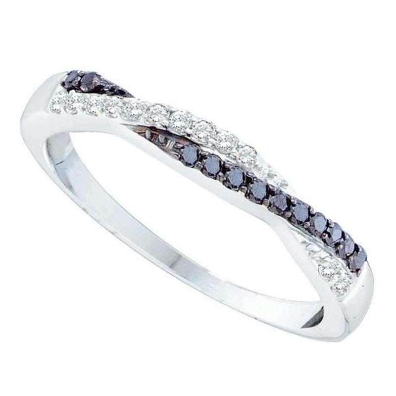 14kt White Gold Women's Round Black Color Enhanced Diamond Slender Twist Band 1/4 Cttw - FREE Shipping (US/CAN)-Gold & Diamond Bands-5-JadeMoghul Inc.