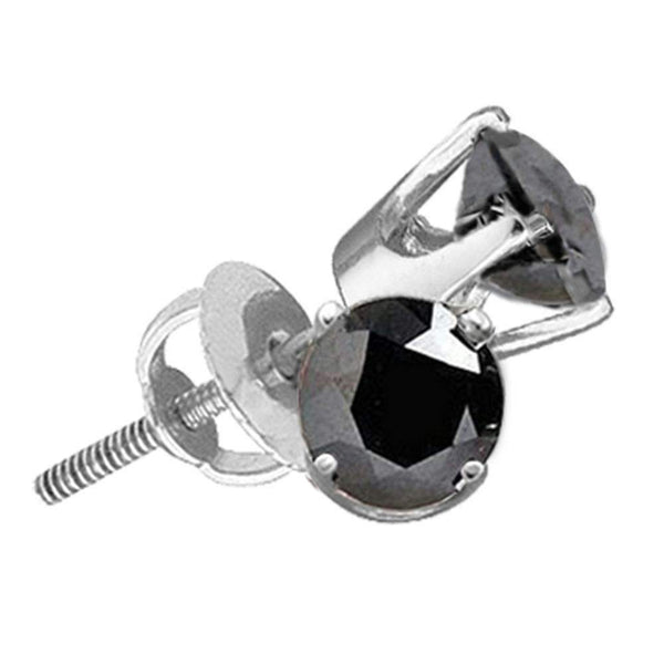14kt White Gold Women's Round Black Color Enhanced Diamond Solitaire Earrings 3-4 Cttw - FREE Shipping (USA/CAN)-Gold & Diamond Earrings-JadeMoghul Inc.