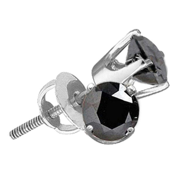 14kt White Gold Women's Round Black Color Enhanced Diamond Solitaire Screwback Stud Earrings 1-2 Cttw - FREE Shipping (USA/CAN)-Gold & Diamond Earrings-JadeMoghul Inc.