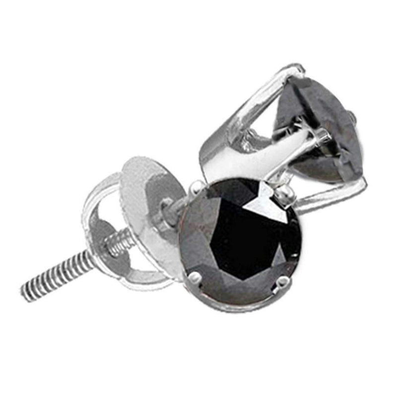 14kt White Gold Women's Round Black Color Enhanced Diamond Solitaire Screwback Stud Earrings 1-2 Cttw - FREE Shipping (USA/CAN)-Gold & Diamond Earrings-JadeMoghul Inc.