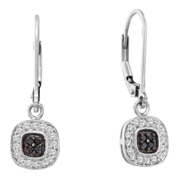 14kt White Gold Women's Round Black Color Enhanced Diamond Square Cluster Dangle Earrings 1-4 Cttw - FREE Shipping (USA/CAN)-Gold & Diamond Earrings-JadeMoghul Inc.