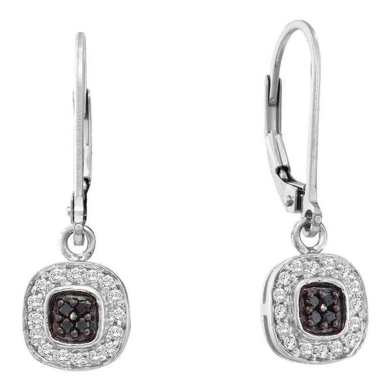 14kt White Gold Women's Round Black Color Enhanced Diamond Square Cluster Dangle Earrings 1-4 Cttw - FREE Shipping (USA/CAN)-Gold & Diamond Earrings-JadeMoghul Inc.