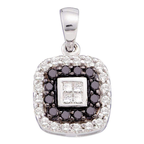 14kt White Gold Women's Round Black Color Enhanced Diamond Square Pendant 1-2 Cttw - FREE Shipping (US/CAN)-Gold & Diamond Pendants & Necklaces-JadeMoghul Inc.