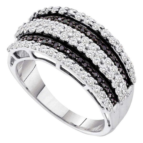 14kt White Gold Women's Round Black Color Enhanced Diamond Stripe Fashion Ring 3/4 Cttw - FREE Shipping (US/CAN)-Gold & Diamond Bands-5-JadeMoghul Inc.