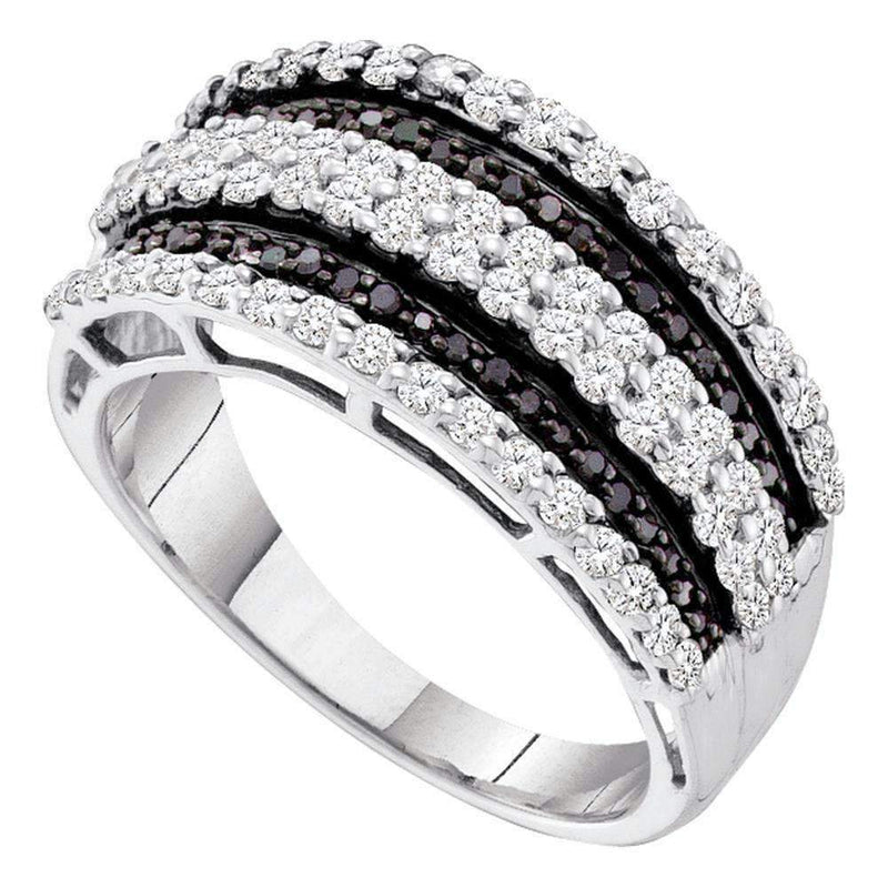 14kt White Gold Women's Round Black Color Enhanced Diamond Stripe Fashion Ring 3/4 Cttw - FREE Shipping (US/CAN)-Gold & Diamond Bands-5-JadeMoghul Inc.