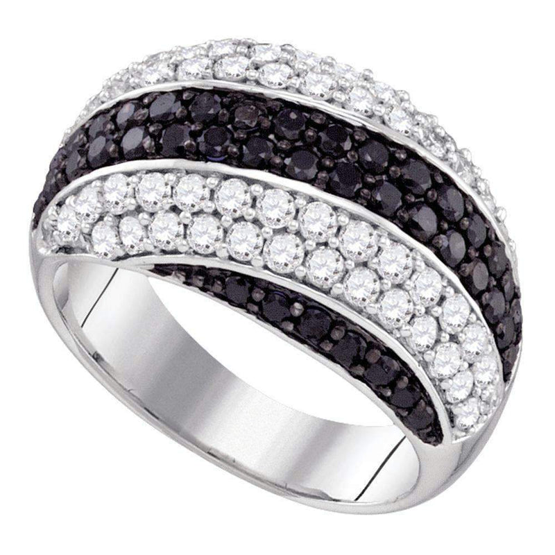 14kt White Gold Women's Round Black Color Enhanced Diamond Striped Cluster Ring 2.00 Cttw - FREE Shipping (US/CAN)-Gold & Diamond Bands-5-JadeMoghul Inc.