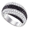 14kt White Gold Women's Round Black Color Enhanced Diamond Striped Cluster Ring 2.00 Cttw - FREE Shipping (US/CAN)-Gold & Diamond Bands-5-JadeMoghul Inc.