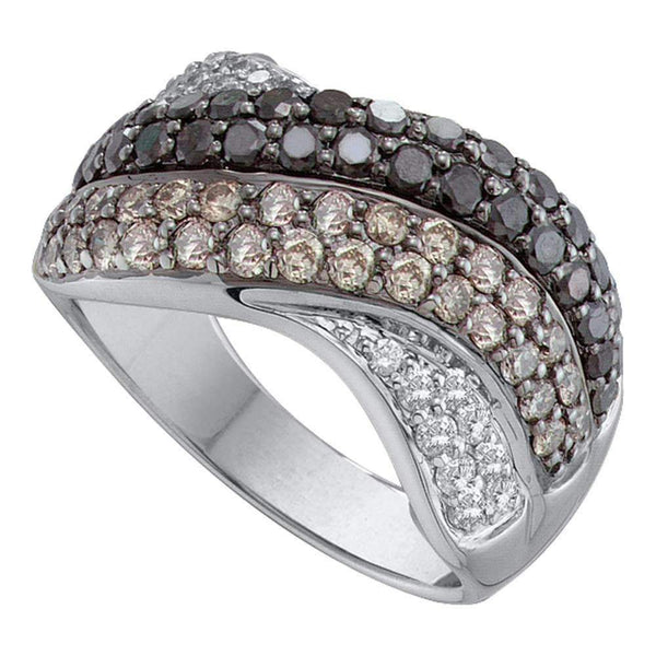 14kt White Gold Women's Round Black Color Enhanced Diamond Striped Crossover Band Ring 1-3/4 Cttw - FREE Shipping (US/CAN)-Gold & Diamond Bands-5-JadeMoghul Inc.