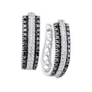 14kt White Gold Women's Round Black Color Enhanced Diamond Triple Row Vertical Stripe Hoop Earrings 1.00 Cttw - FREE Shipping (USA/CAN)-Gold & Diamond Earrings-JadeMoghul Inc.