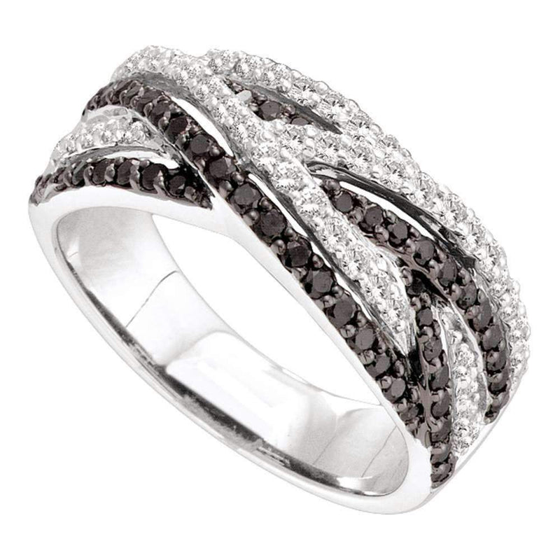14kt White Gold Women's Round Black Color Enhanced Diamond Woven Strand Band Ring 7/8 Cttw - FREE Shipping (US/CAN)-Gold & Diamond Bands-5-JadeMoghul Inc.