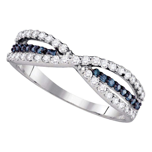 14kt White Gold Women's Round Blue Color Enhanced Diamond Band Ring 1/2 Cttw - FREE Shipping (US/CAN)-Gold & Diamond Bands-5-JadeMoghul Inc.
