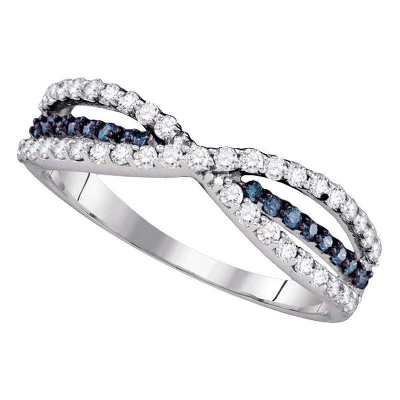 14kt White Gold Women's Round Blue Color Enhanced Diamond Band Ring 1/2 Cttw - FREE Shipping (US/CAN)-Gold & Diamond Bands-5-JadeMoghul Inc.