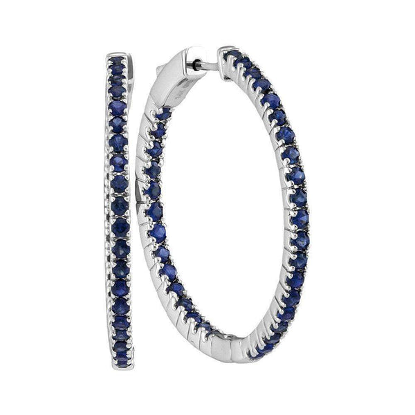 14kt White Gold Women's Round Blue Sapphire Hoop Earrings 2-3-4 Cttw - FREE Shipping (USA/CAN)-Gold & Diamond Earrings-JadeMoghul Inc.