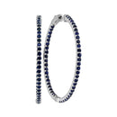 14kt White Gold Women's Round Blue Sapphire Hoop Earrings 3-3-4 Cttw - FREE Shipping (USA/CAN)-Gold & Diamond Earrings-JadeMoghul Inc.