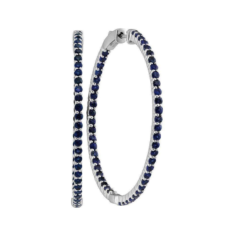 14kt White Gold Women's Round Blue Sapphire Hoop Earrings 3-3-4 Cttw - FREE Shipping (USA/CAN)-Gold & Diamond Earrings-JadeMoghul Inc.