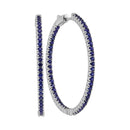 14kt White Gold Women's Round Blue Sapphire Inside Outside Hoop Earrings 3-3-4 Cttw - FREE Shipping (USA/CAN)-Gold & Diamond Earrings-JadeMoghul Inc.