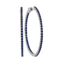 14kt White Gold Women's Round Blue Sapphire Large Slender Inside Outside Hoop Earrings 2-7-8 Cttw - FREE Shipping (USA/CAN)-Gold & Diamond Earrings-JadeMoghul Inc.