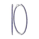 14kt White Gold Women's Round Blue Sapphire Large Slender Inside Outside Hoop Earrings 3-1-2 Cttw - FREE Shipping (USA/CAN)-Gold & Diamond Earrings-JadeMoghul Inc.