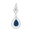 14kt White Gold Women's Round Blue Sapphire Teardrop Diamond Frame Pendant 3-4 Cttw - FREE Shipping (US/CAN)-Gold & Diamond Pendants & Necklaces-JadeMoghul Inc.