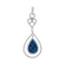 14kt White Gold Women's Round Blue Sapphire Teardrop Diamond Frame Pendant 3-4 Cttw - FREE Shipping (US/CAN)-Gold & Diamond Pendants & Necklaces-JadeMoghul Inc.